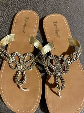 Trinity Gold Rhinestone Butterfly Toe-Post Sandals